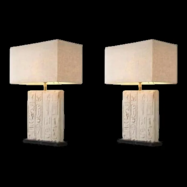 Paire de lampes de table en pierre de grès et laiton brossé