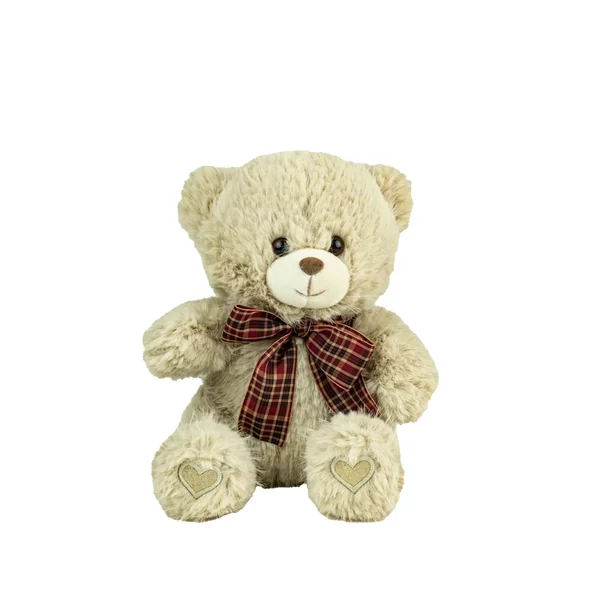 Peluche Ours Beige Nœud Écossais 25 cm - Kalidou