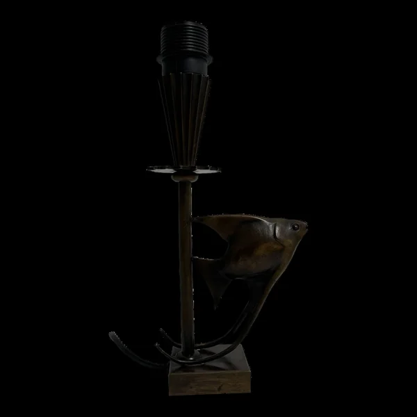 Pied de lampe en bronze décor de poisson style Art Deco Reussner Suisse