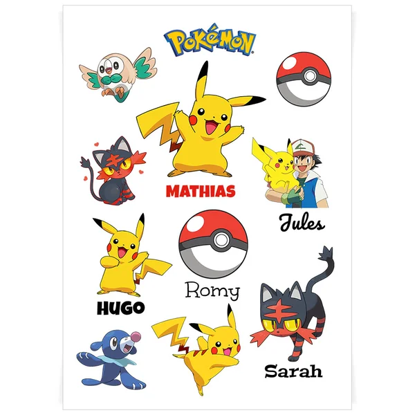 Planche de tatouages à personnaliser - Pokémon