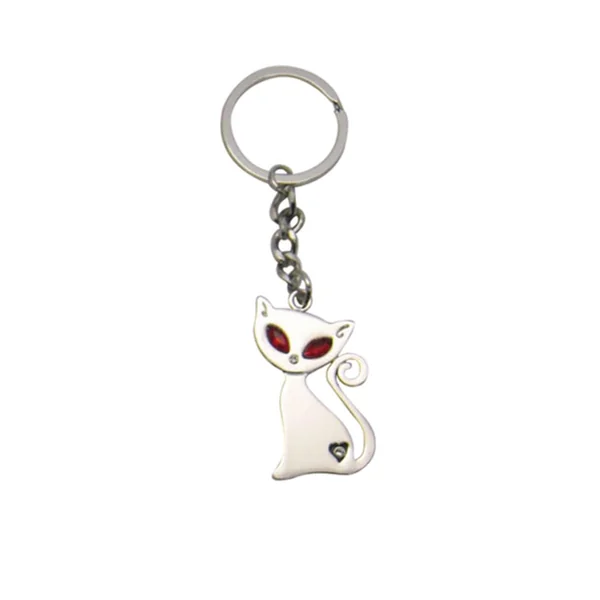 Porte-clés métal chat strass rouge