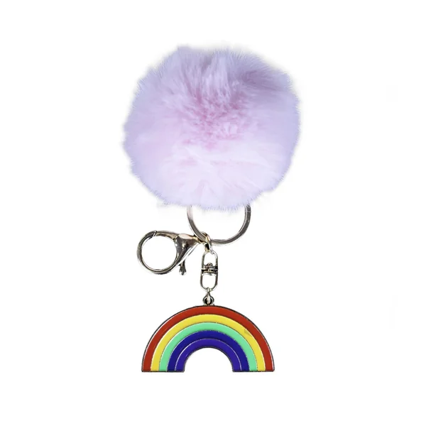 Porte-clés pompon rose arc-en-ciel