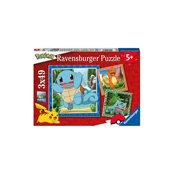 Puzzle 3x49 pièces - Salamèche, Bulbizarre et Carapuce - Pokémon