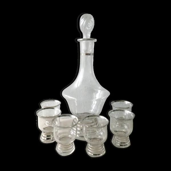Service à liqueur, en verre avec liseré argenté, art deco