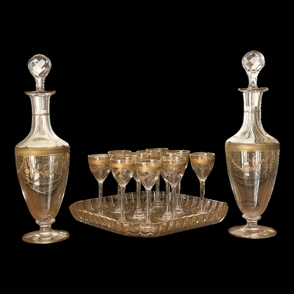 Service à liqueur Saint Louis 14 pièces cristal doré à l’or fin 19e