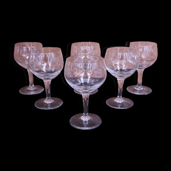 Set de verres à vin rouge ballon gravé fleurs vintage