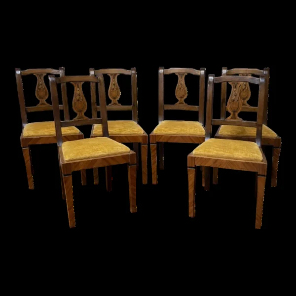 Suite de 6 chaises marquetées – style Biedermeier / Restauration