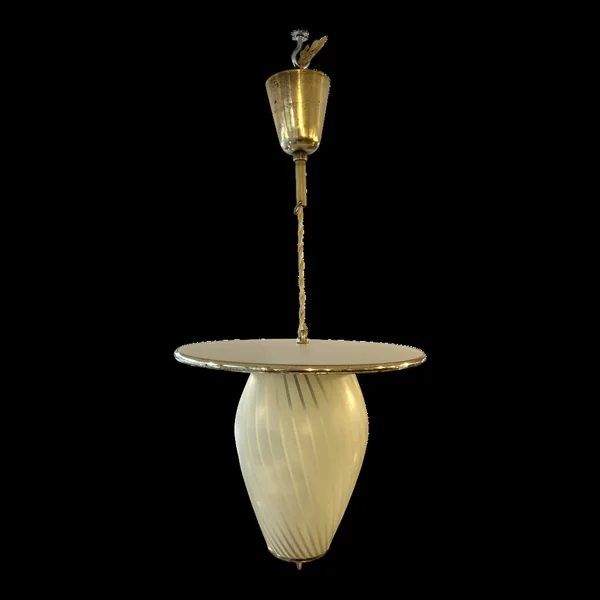 Suspension Mid-Century et laiton et verre opalin