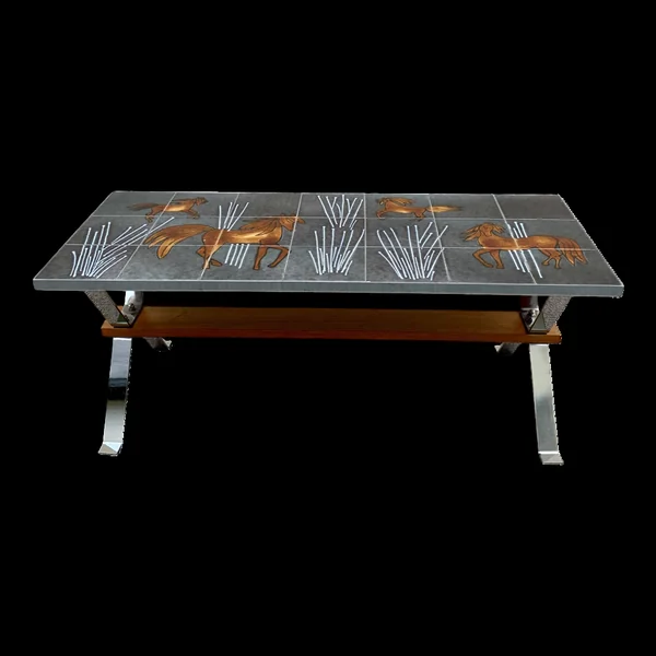 Table basse céramique et acier 1970