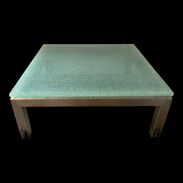 Table basse de jardin design en verre trempé et acier inoxydable