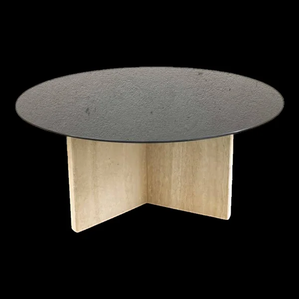 Table basse en travertin et verre