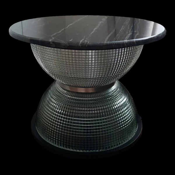 Table basse Holophane en marbre et aluminium