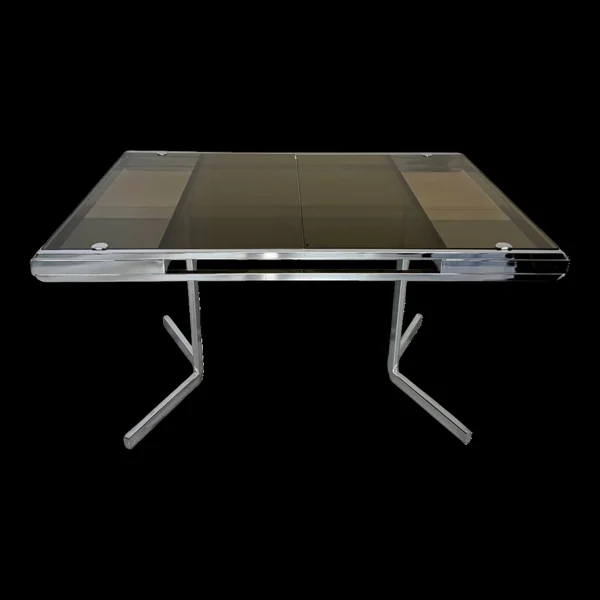 Table à manger en verre fumé et pied chromé par Roche Bobois, années 70