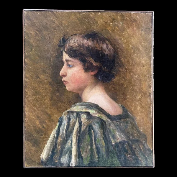 Tableau début XXème "Profil de jeune fille"