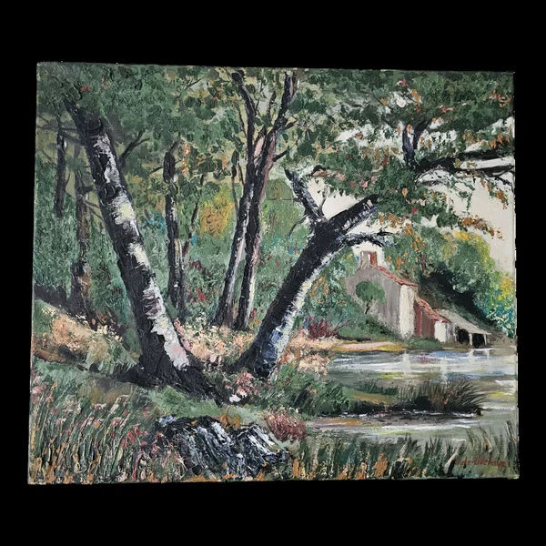 Tableau - Huile sur toile Paysage verdoyant rivière Signé M De Livenaye 197