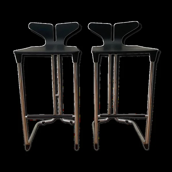 Tabourets de bar modernes noirs et chromés de casamania, set de 2