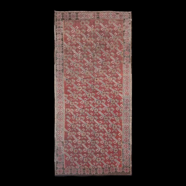 Tapis pour salon, tapis kilim turc rouge, 151x336 cm
