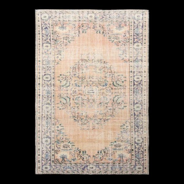 Tapis turc classique 6x9 pêche et bleu marine, 180x275 cm