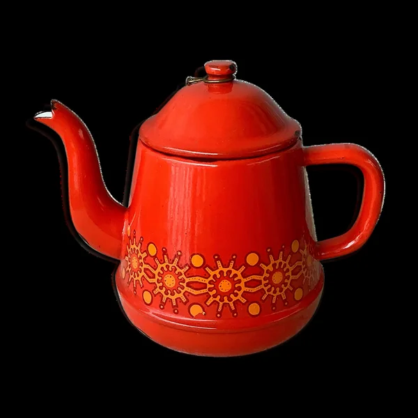 Théière en tôle émaillée rouge vintage