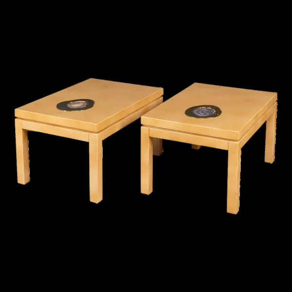 Une paire de tables d'appoint en bois laqué belge et en agate par willy daro c.1970