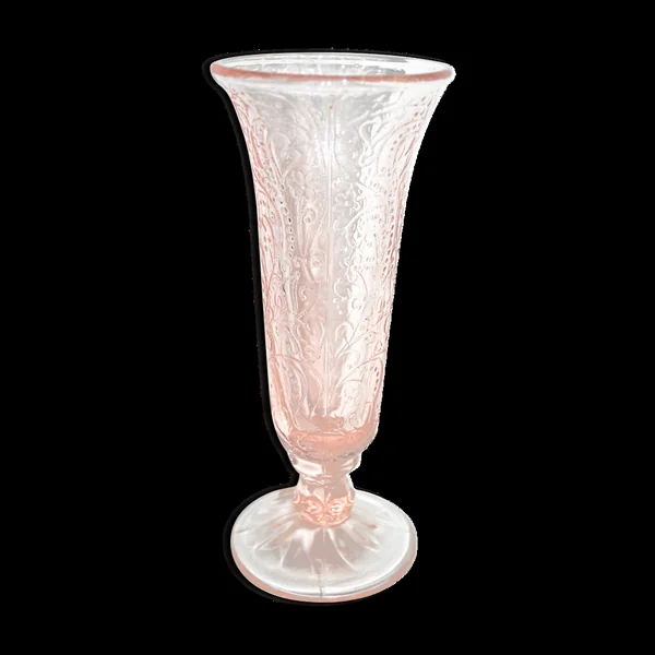 Vase cornet vintage en verre moulé rose